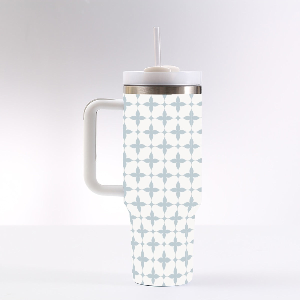 Blue Cream Geometric Stars 40 oz Tumbler With Handle