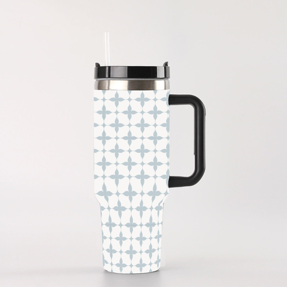 Blue Cream Geometric Stars 40 oz Tumbler With Handle