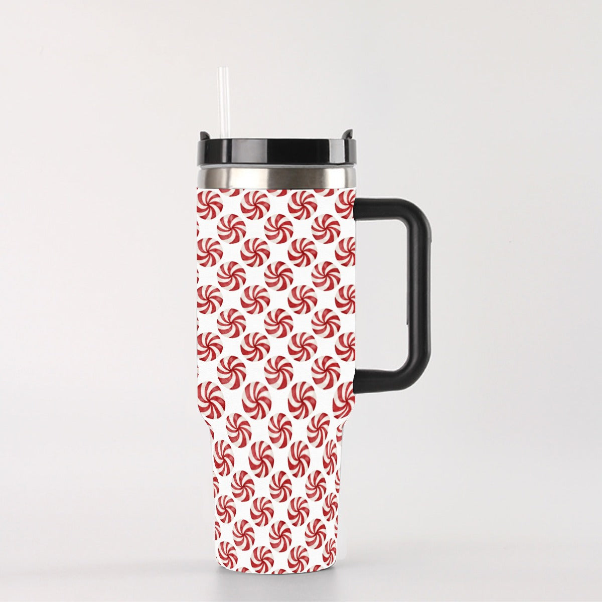 Watercolor Peppermints Christmas 40 oz Tumbler With Handle