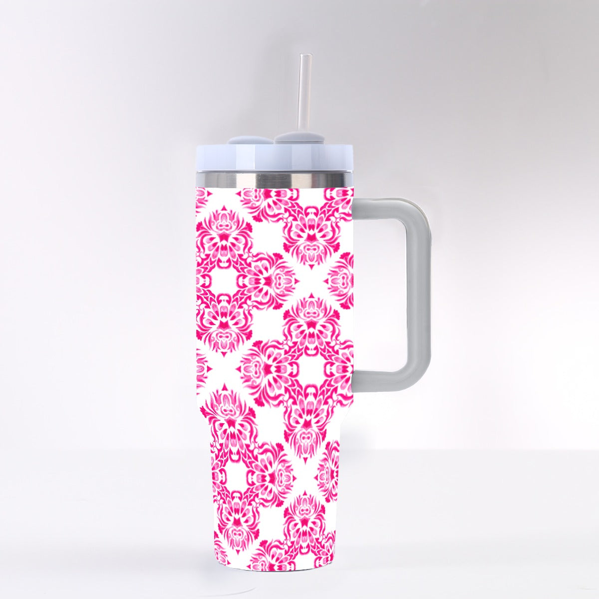 Bright Pink Floral 40 oz Tumbler With Handle