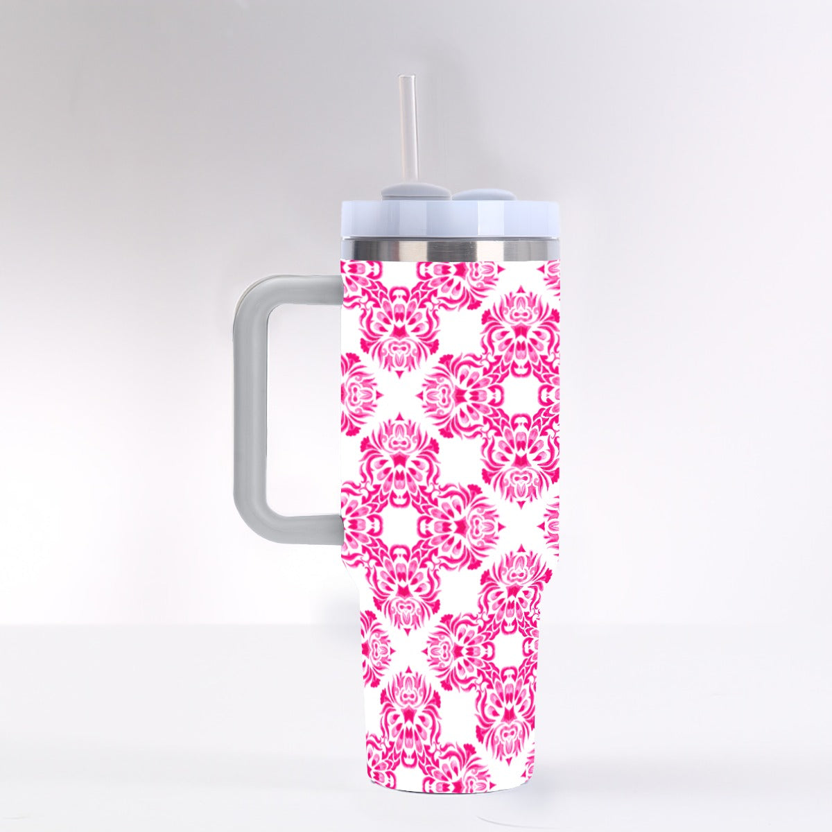 Bright Pink Floral 40 oz Tumbler With Handle