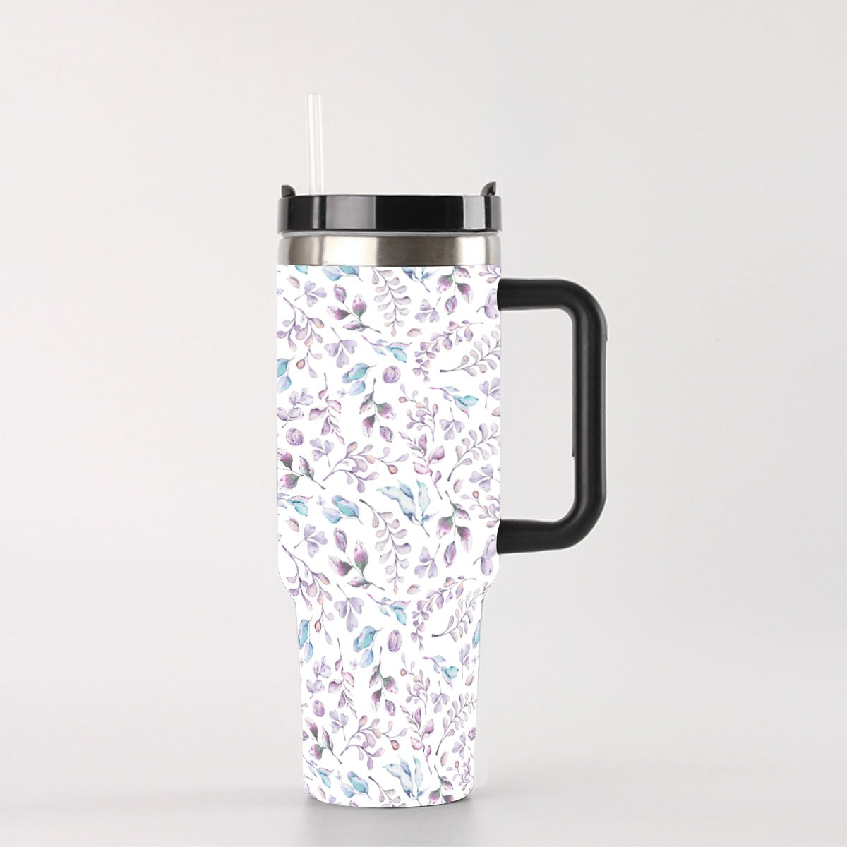 40 oz Tumbler With Handle - Elegant Lavender Floral Insulated Cup with Straw, Leak-Proof Lid, Reusable Stainless Steel Drinkware for Travel, Gym & Daily Use