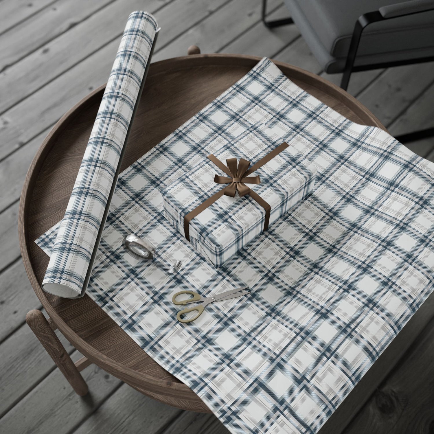 Premium Wrapping Paper -Grey Blue Plaid