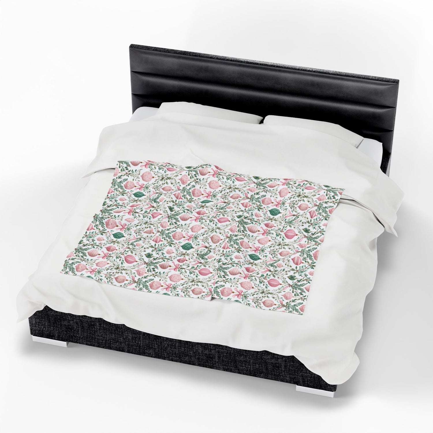 Pink Green Ornaments Velveteen Blanket