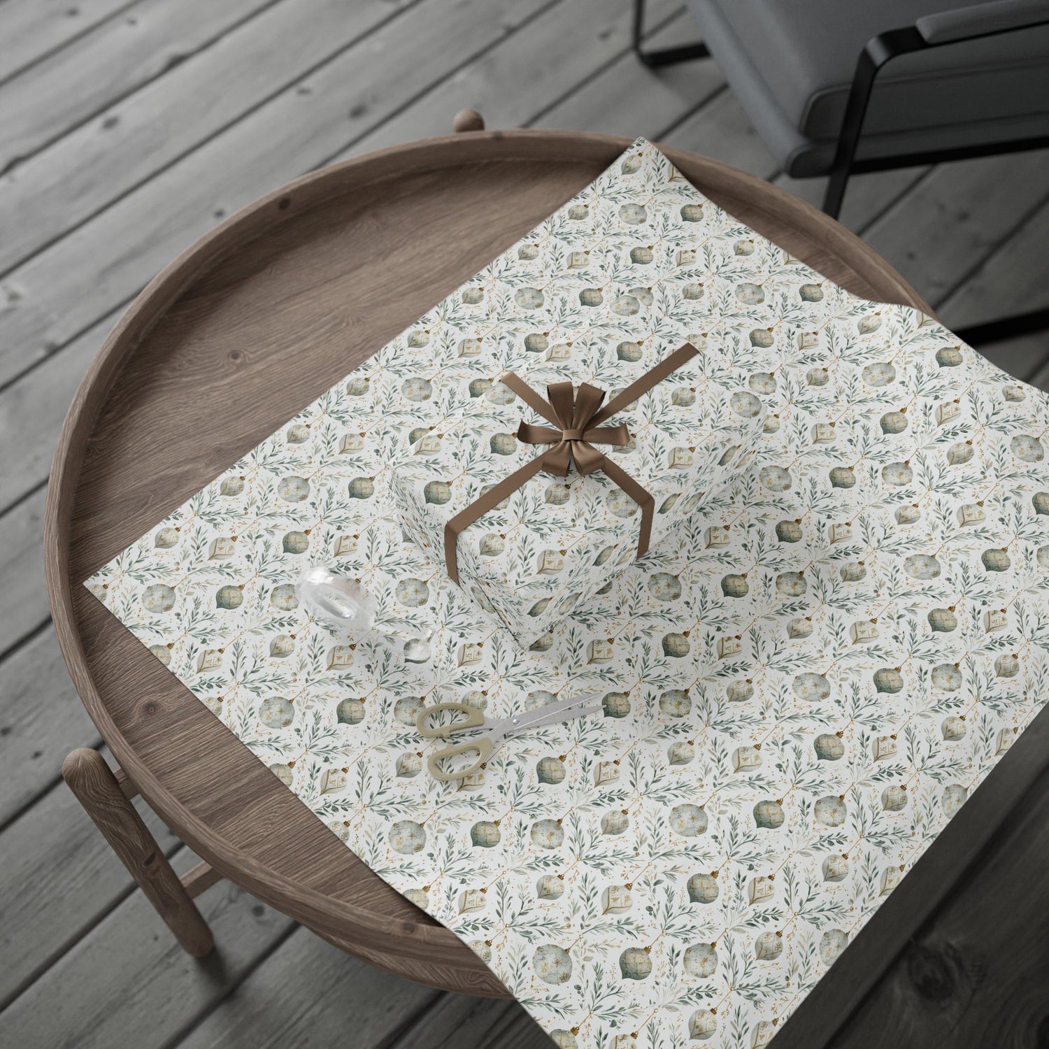 Premium Wrapping Paper – Green Gold Ornaments