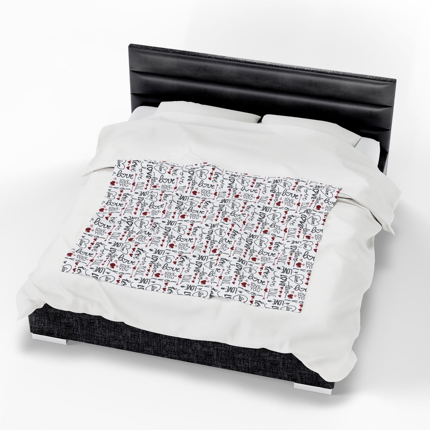 Cozy Love Print Velveteen Blanket - Valentine's Day Gift, Soft Luxury, Home Decor, Bedspread, Snuggle Throw