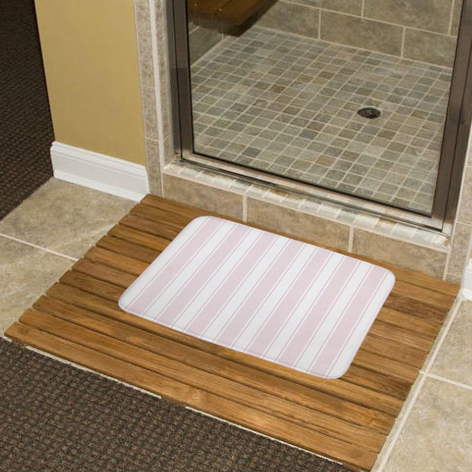 Plush Bath Mat- French Stripe Pink