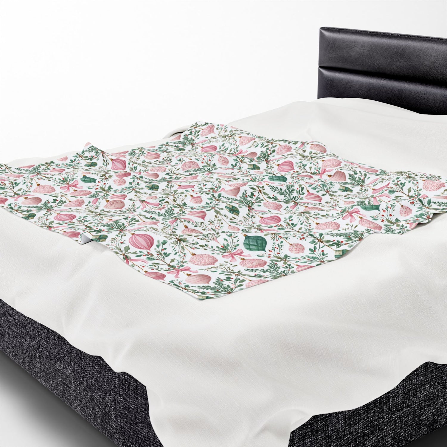 Pink Green Ornaments Velveteen Blanket