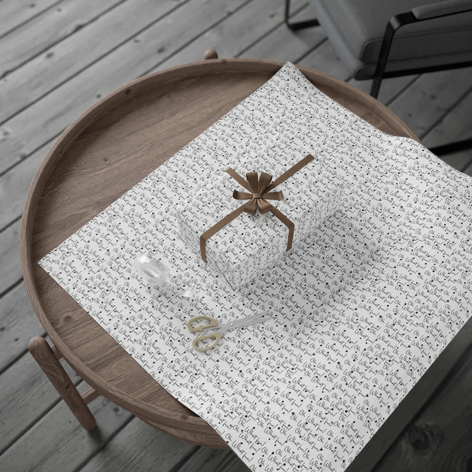 Premium Wrapping Paper - Elegant Calligraphy 'Oh What Fun'