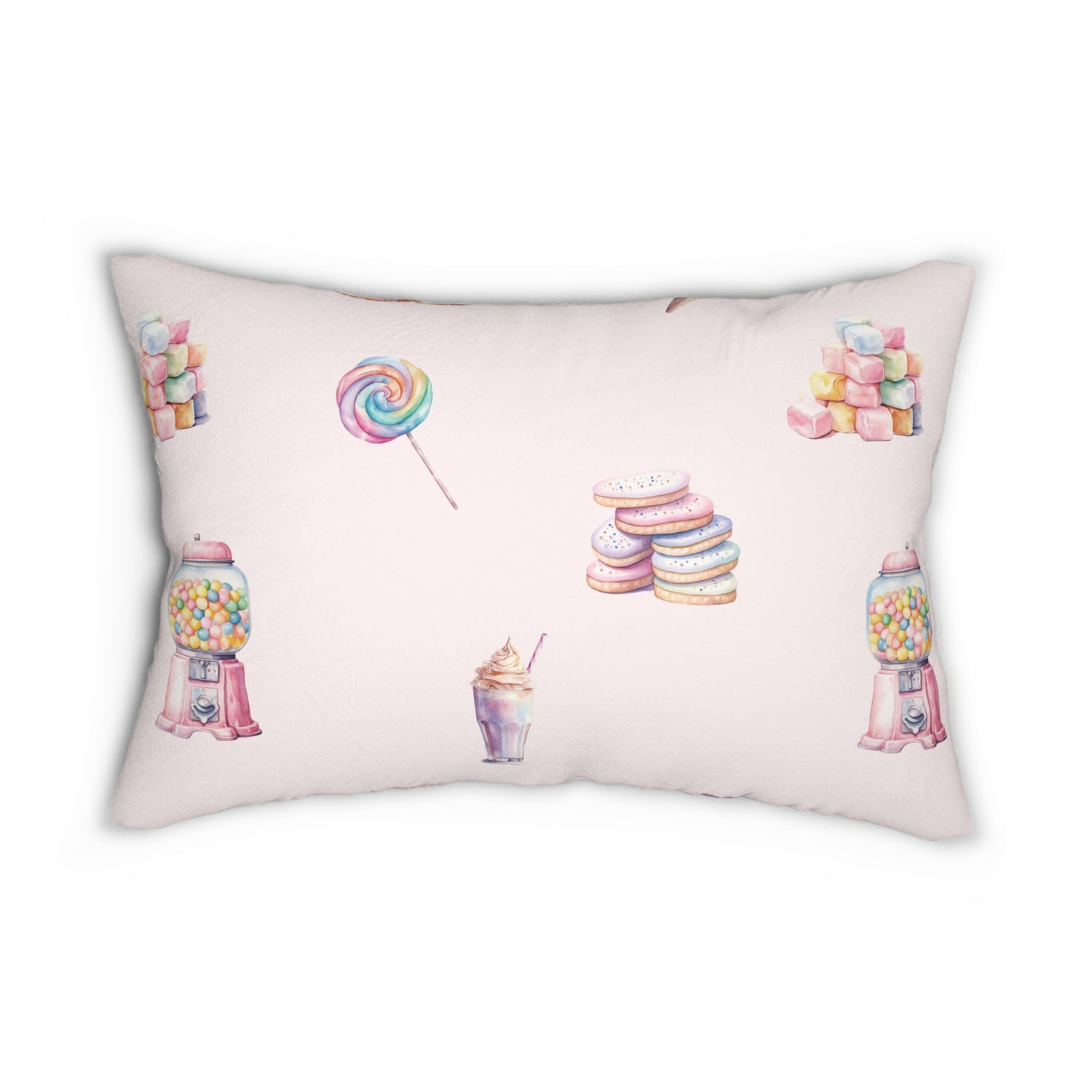 Spun Polyester Lumbar Pillow with Removable Cover Watercolor Candy Land Pink White