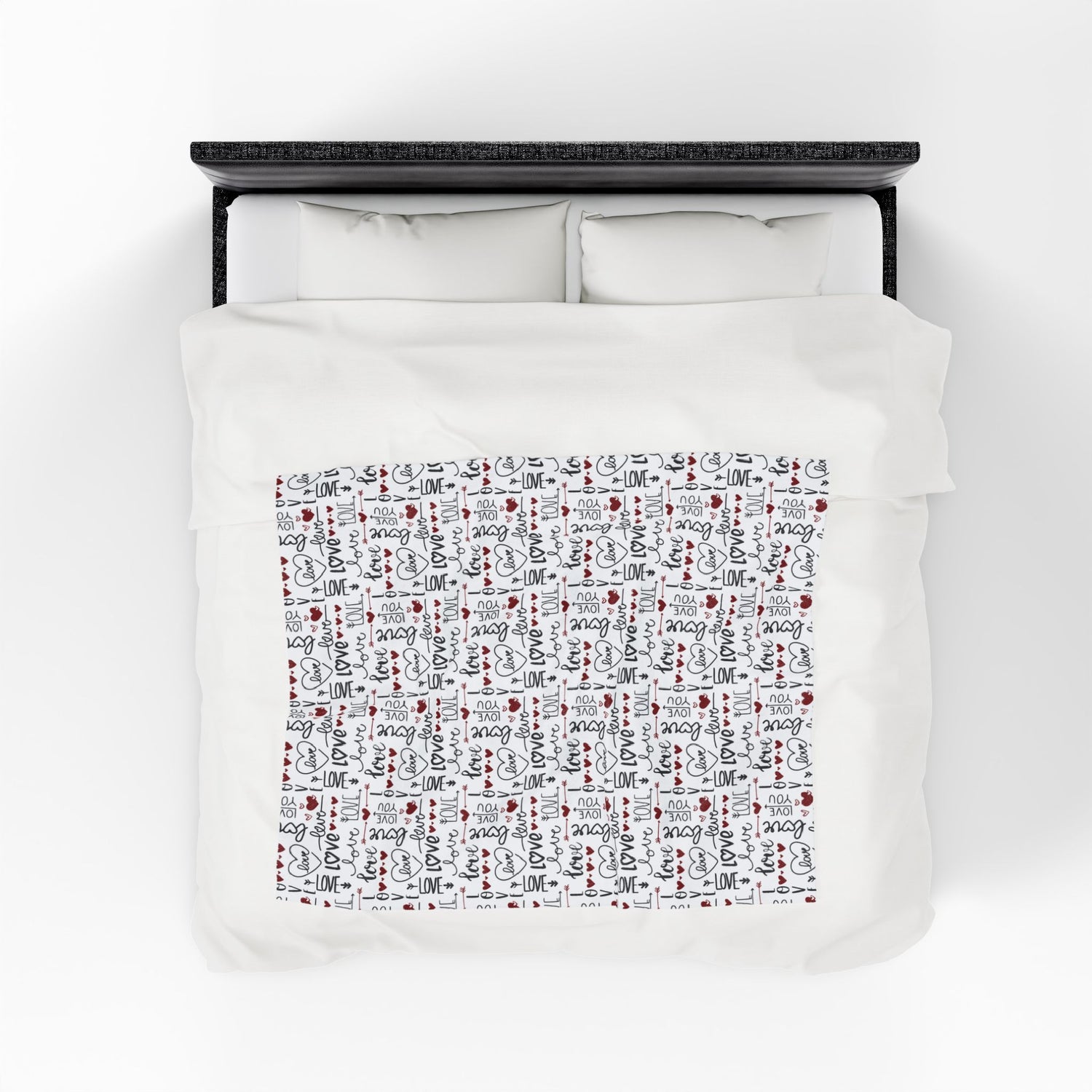 Cozy Love Print Velveteen Blanket - Valentine's Day Gift, Soft Luxury, Home Decor, Bedspread, Snuggle Throw