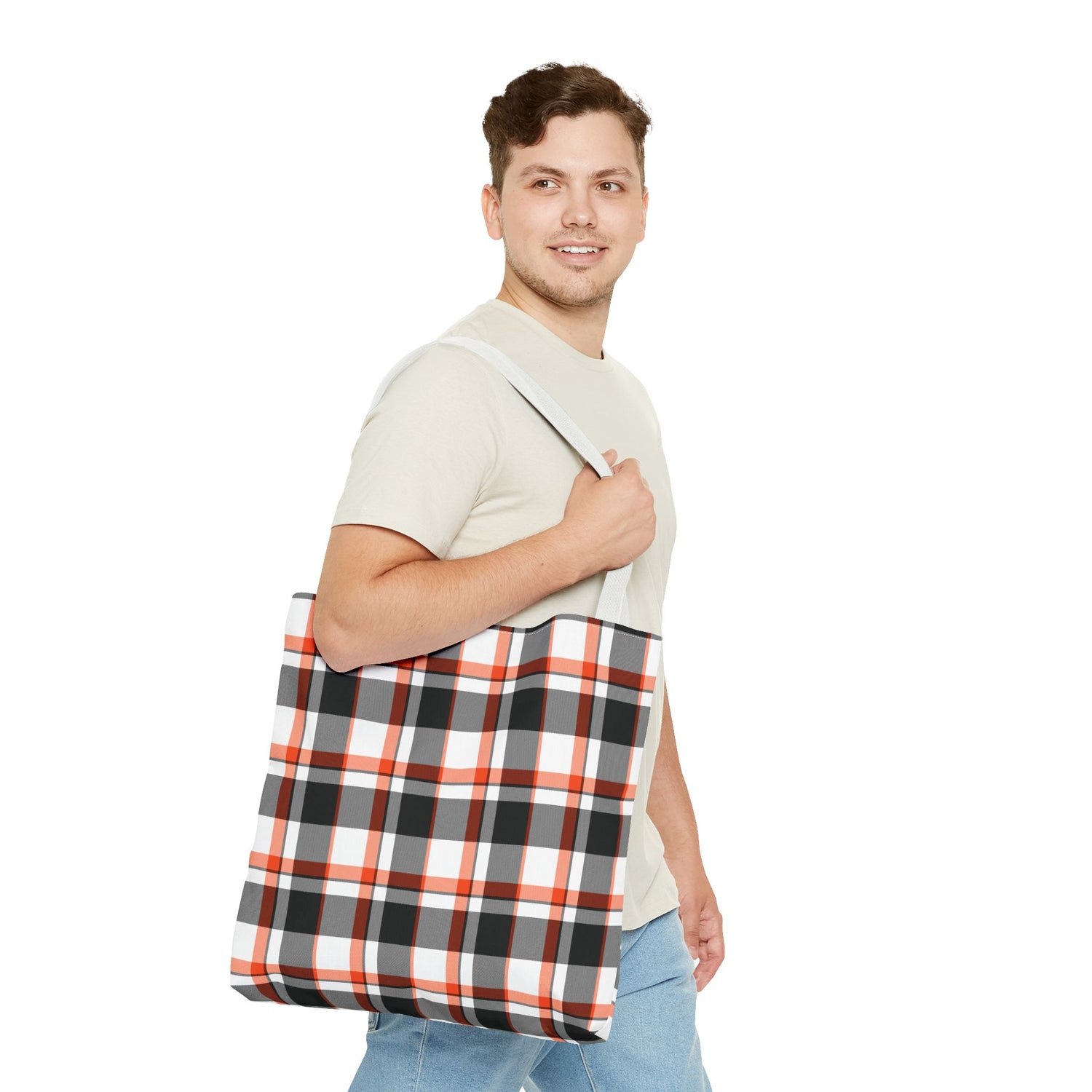 Fall Plaid Black Orange Tote Bag