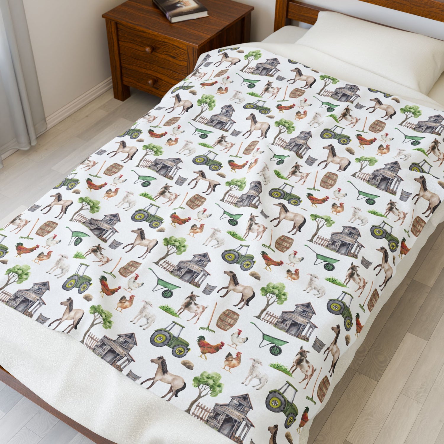 Cozy Farmhouse Velveteen Plush Blanket, Farm Animal Decor, Soft Throw for Kids, Farmhouse Gift, Nursery Bedding