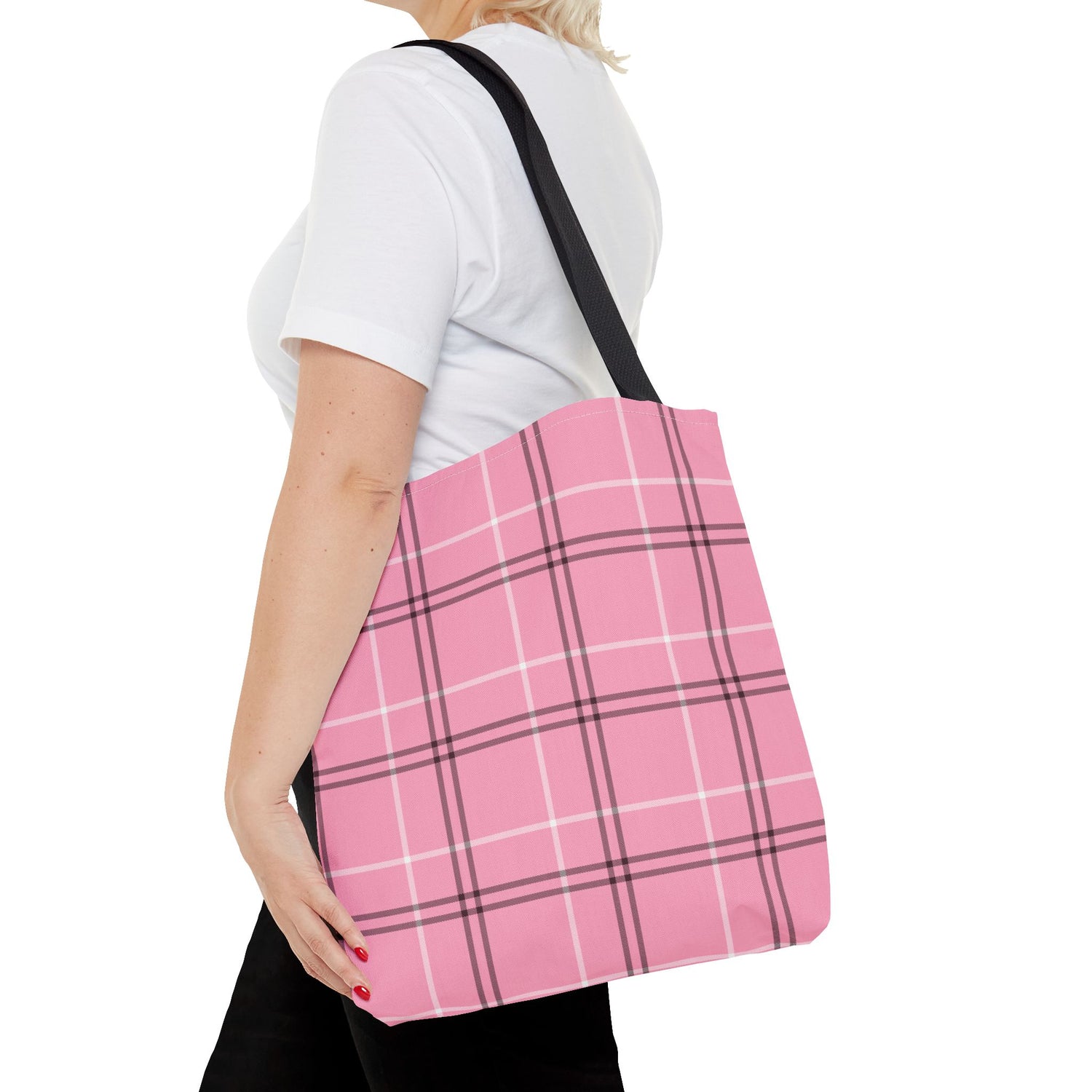 Pink and Black Plaid Tote Bag