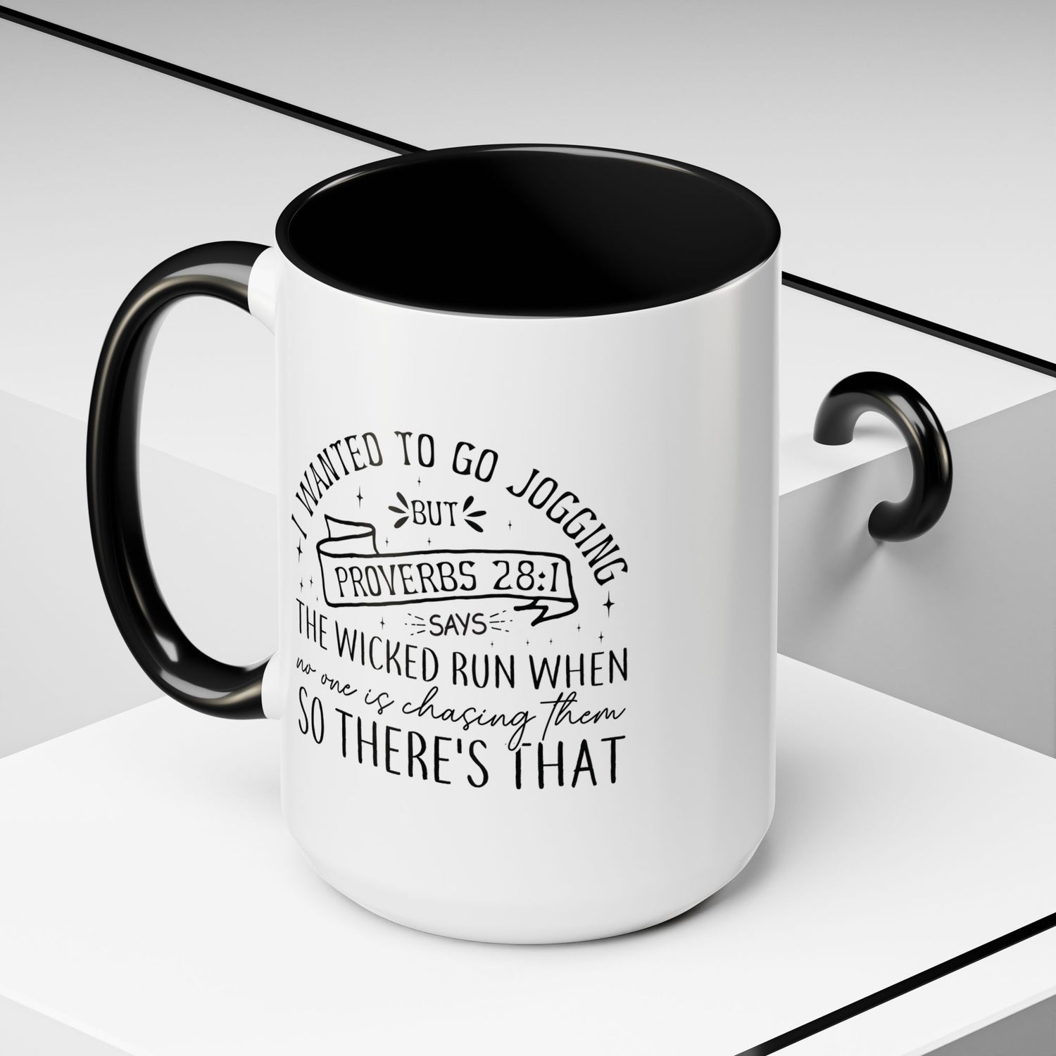 Inspirational Coffee Mug for Christian Joggers, Proverbs 28:1 Quote Mug, Funny Workout Gift, Motivational Drinkware, Exercise Humor