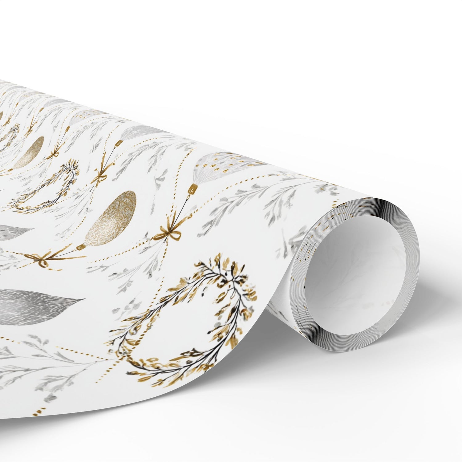 Premium Holiday Wrapping Paper, Silver and Gold Ornaments