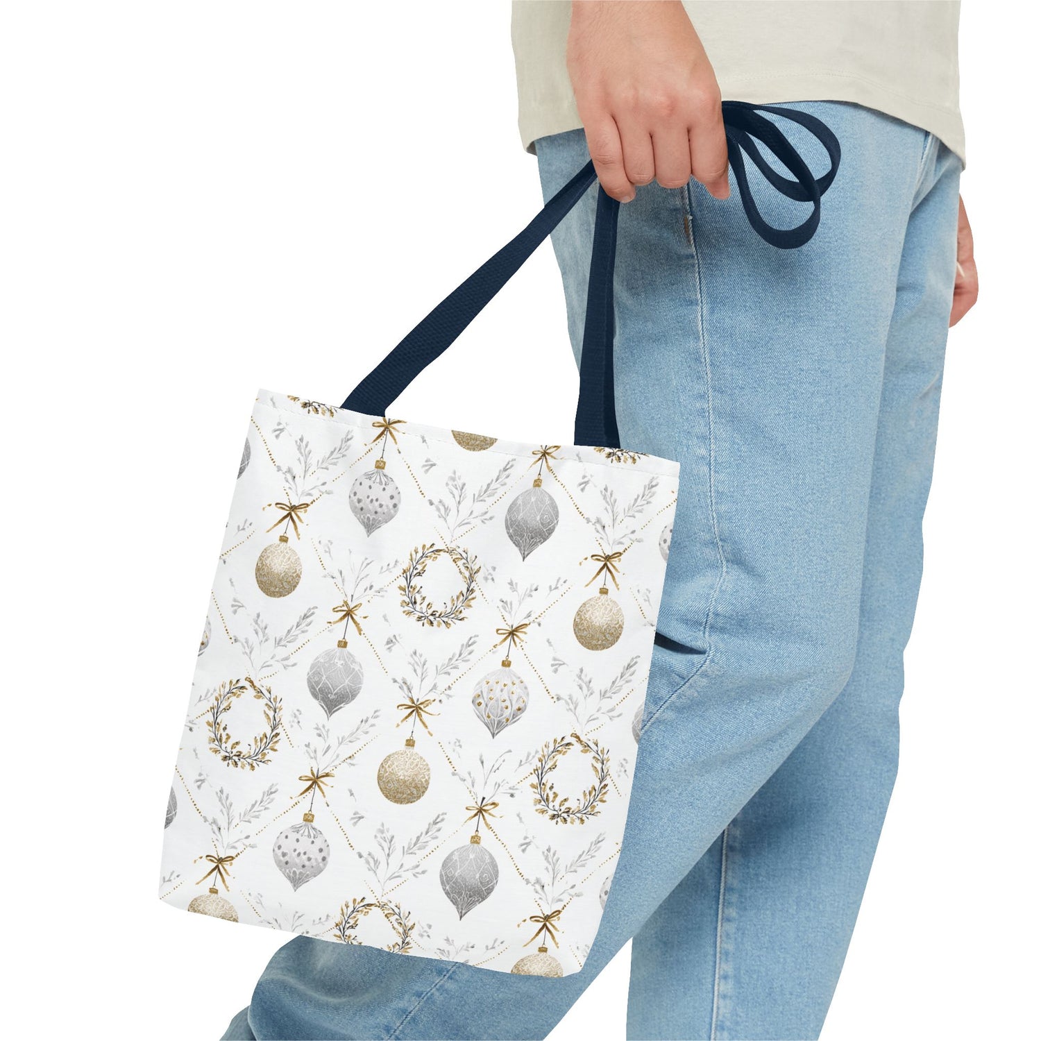 Elegant Christmas Tote Bag- Gold Silver Ornaments
