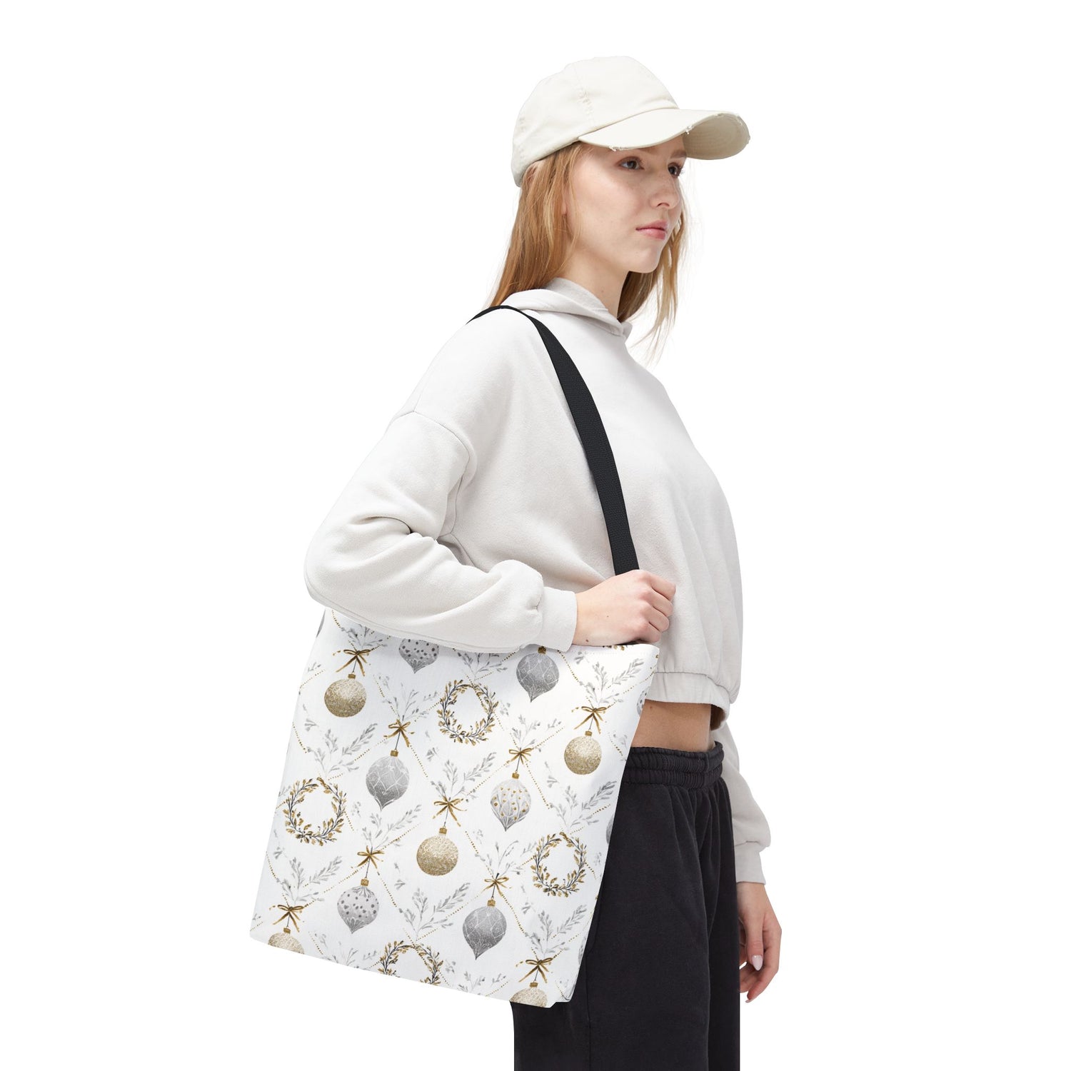 Elegant Christmas Tote Bag- Gold Silver Ornaments