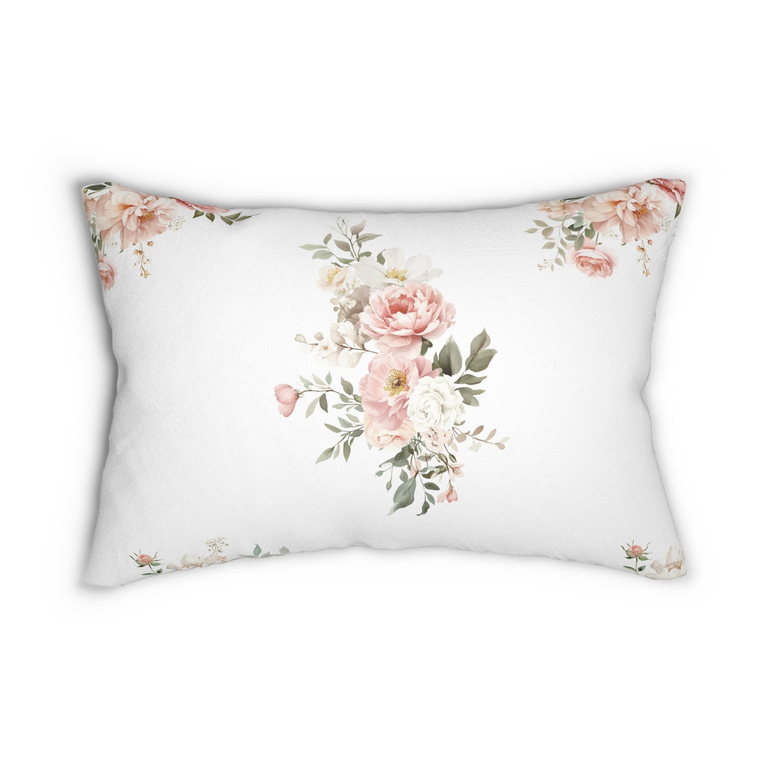 Spun Polyester Lumbar Pillow with Removable Cover Watercolor Elegant Coral Floral
