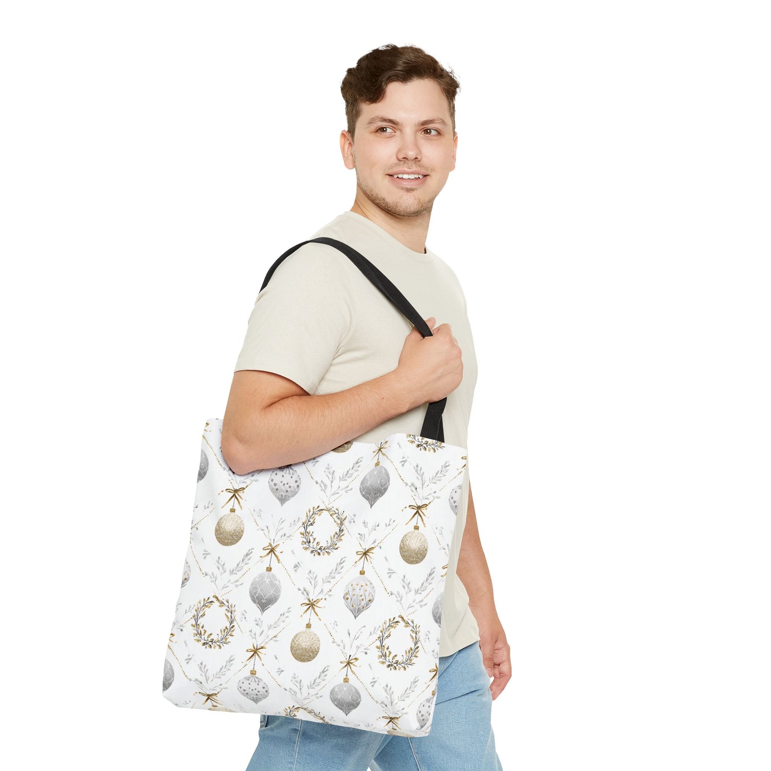 Elegant Christmas Tote Bag- Gold Silver Ornaments