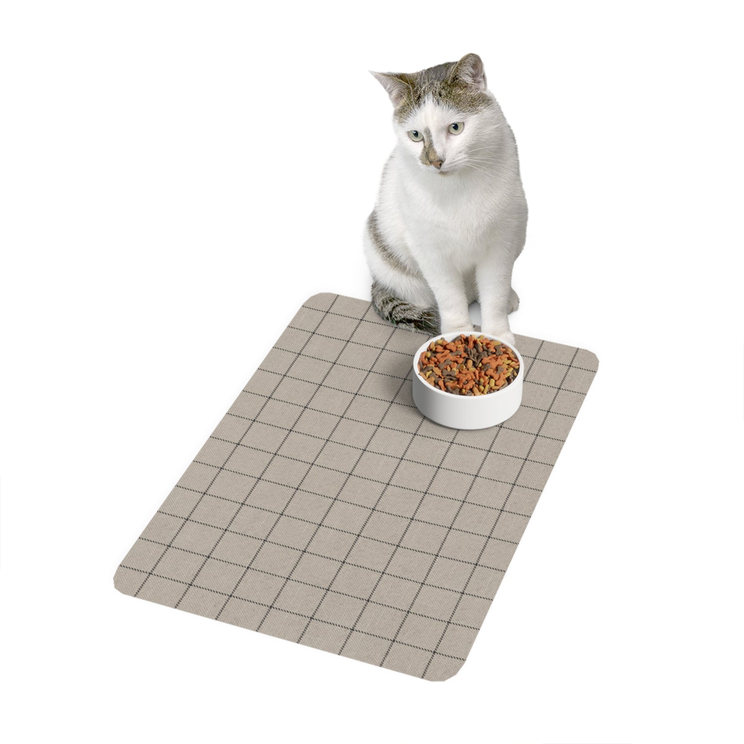 Pet Food Mat- Black and Tan Grid Design