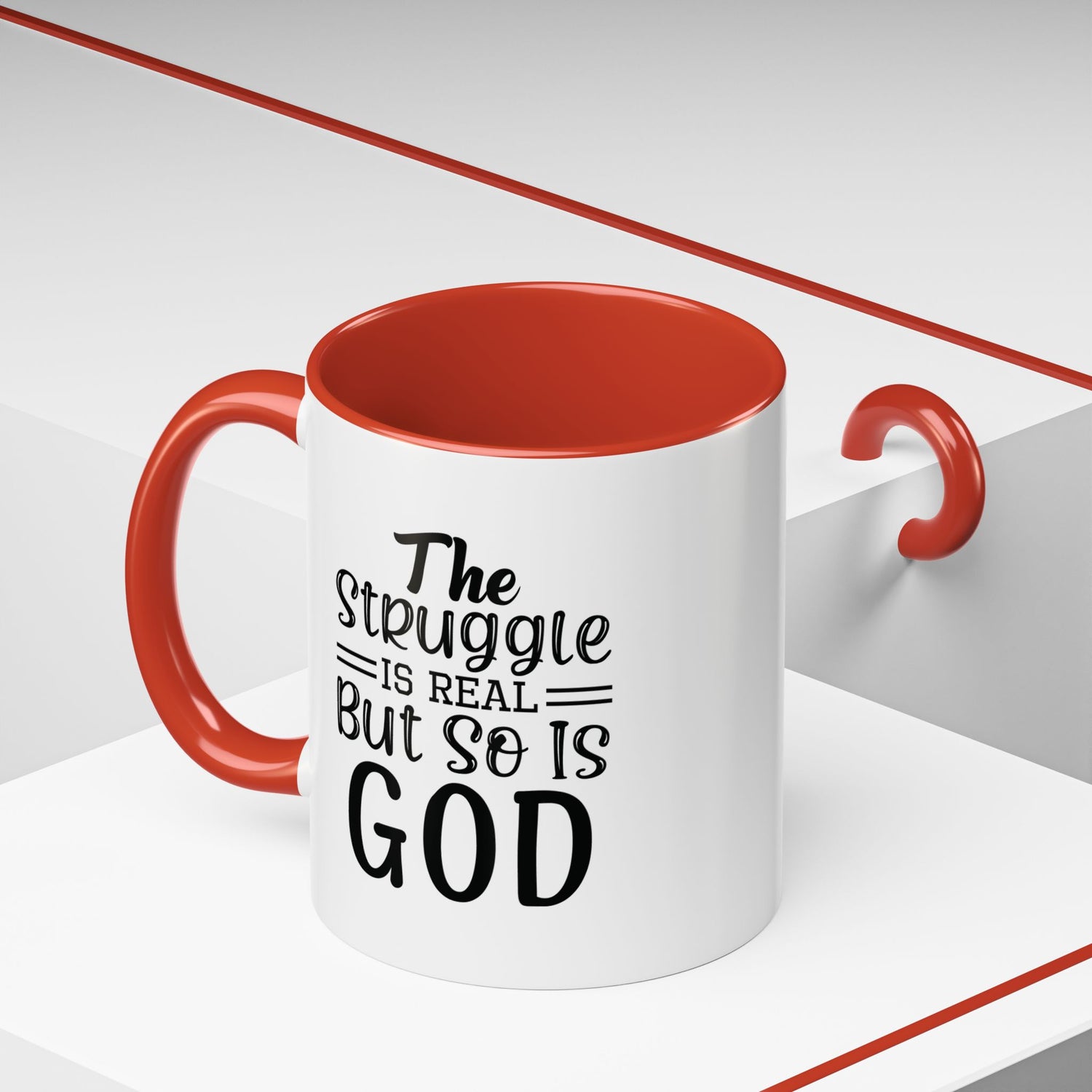 Faith-Inspired Accent Coffee Mug - "The Struggle Is Real But So Is God" - Inspirational Quotes, Gift for Her, Daily Motivation, 11oz, 15oz