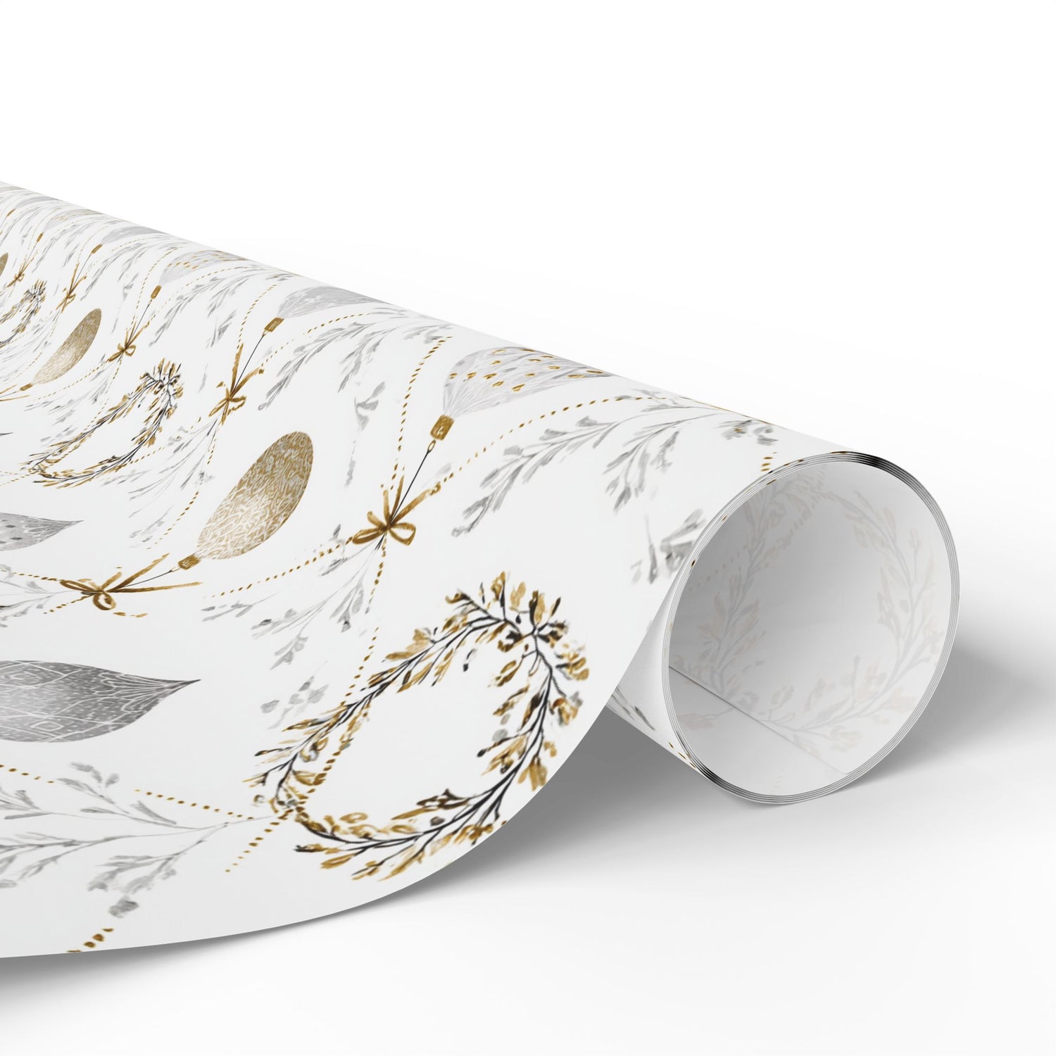 Premium Holiday Wrapping Paper, Silver and Gold Ornaments