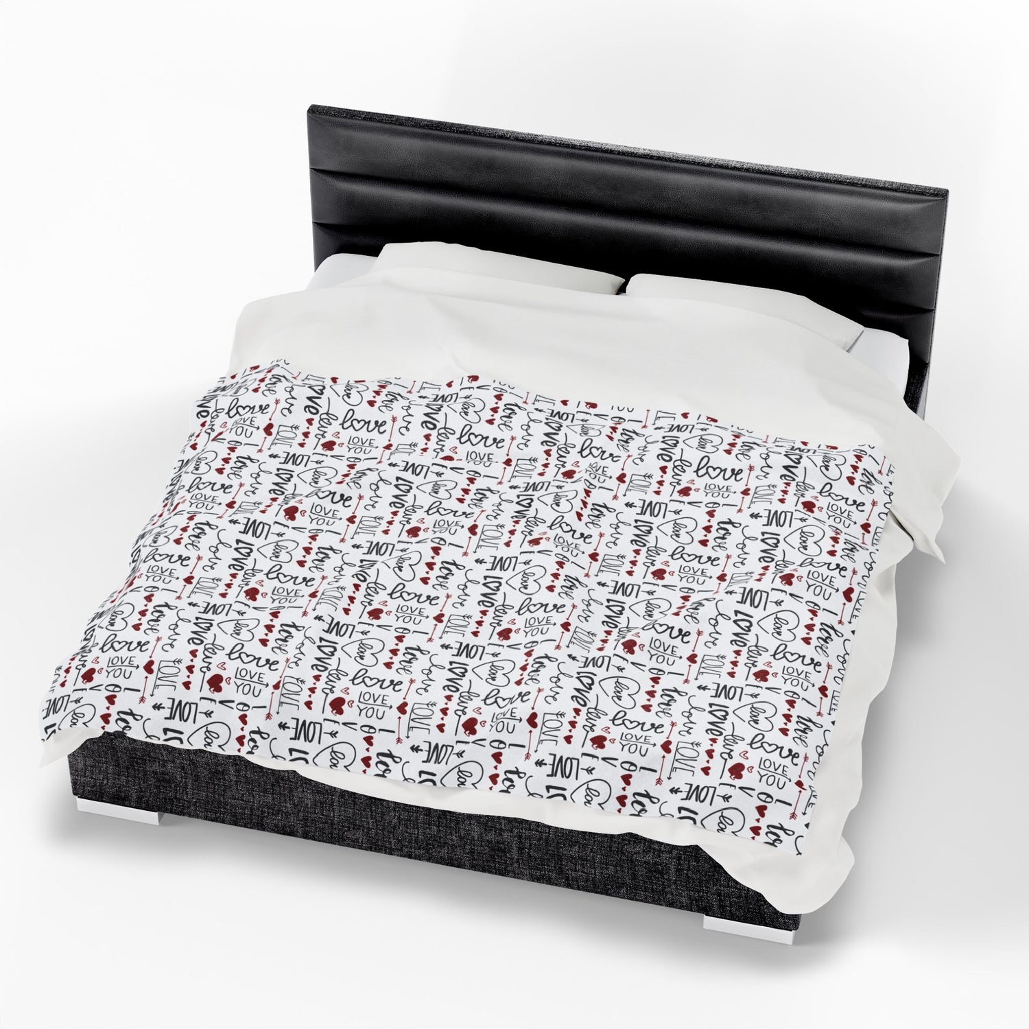 Cozy Love Print Velveteen Blanket - Valentine's Day Gift, Soft Luxury, Home Decor, Bedspread, Snuggle Throw