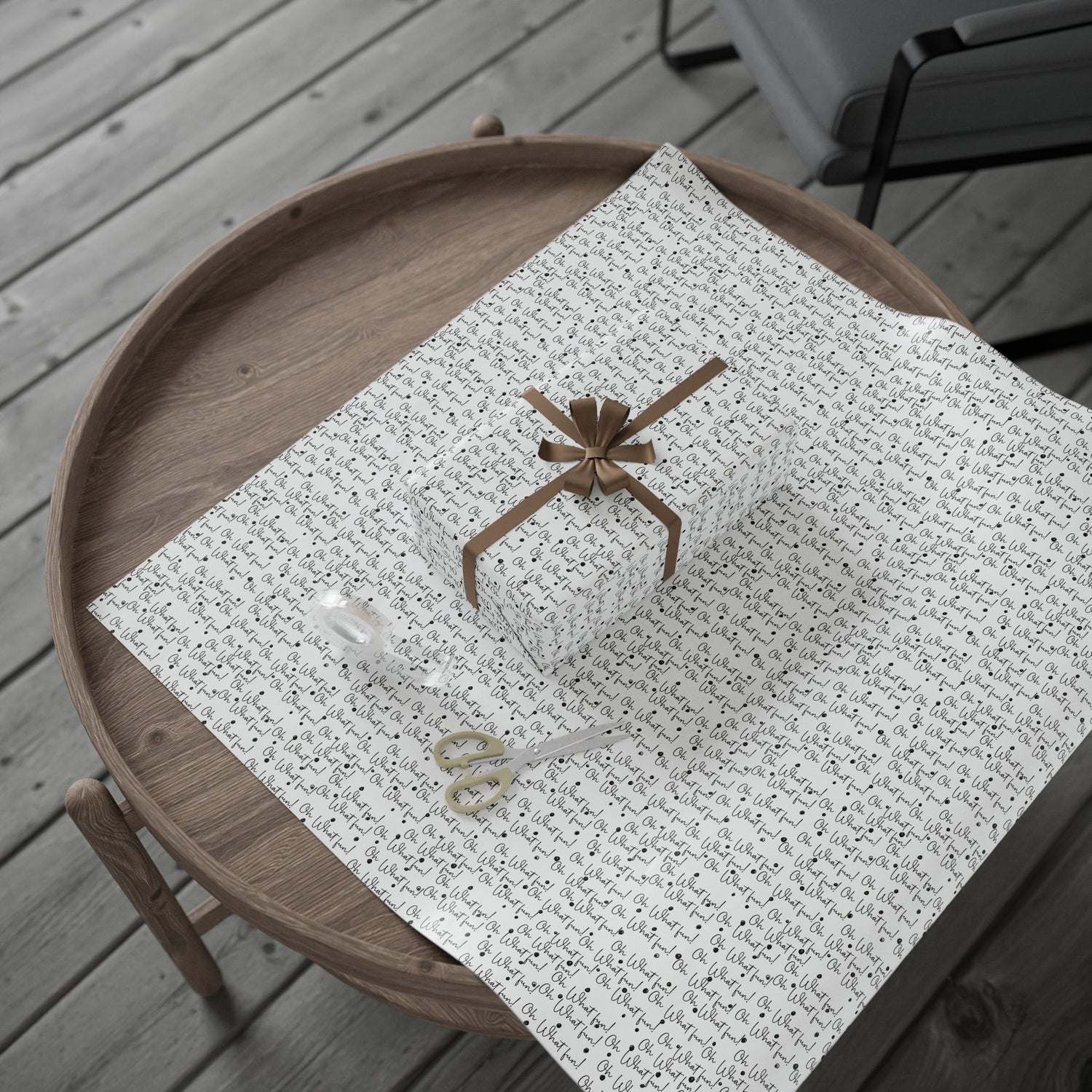 Premium Wrapping Paper - Elegant Calligraphy 'Oh What Fun'