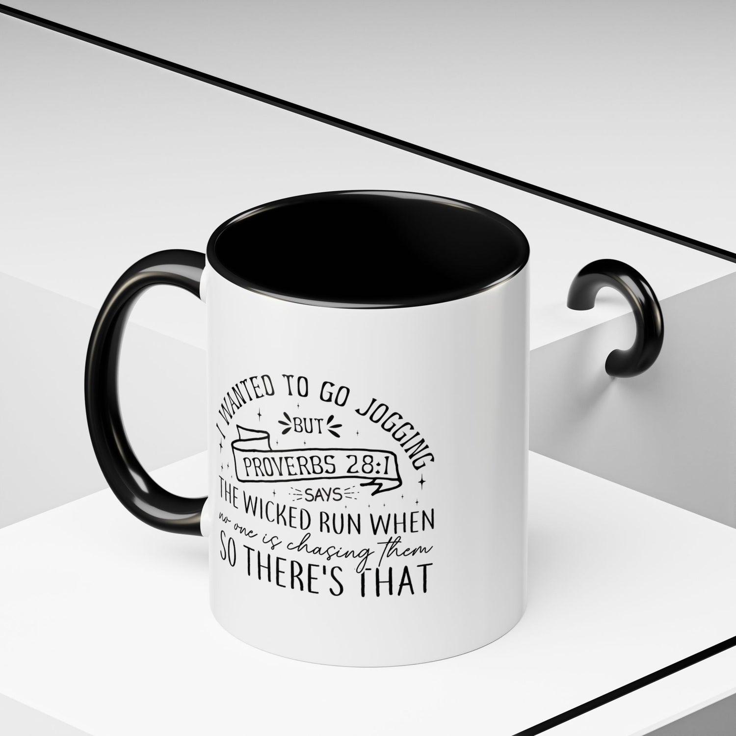 Inspirational Coffee Mug for Christian Joggers, Proverbs 28:1 Quote Mug, Funny Workout Gift, Motivational Drinkware, Exercise Humor