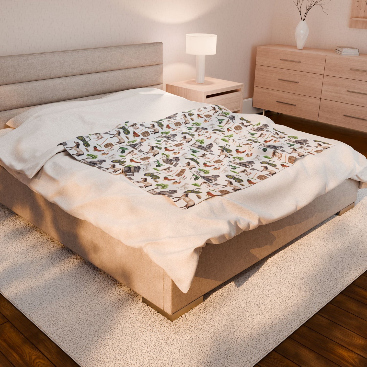 Cozy Farmhouse Velveteen Plush Blanket, Farm Animal Decor, Soft Throw for Kids, Farmhouse Gift, Nursery Bedding
