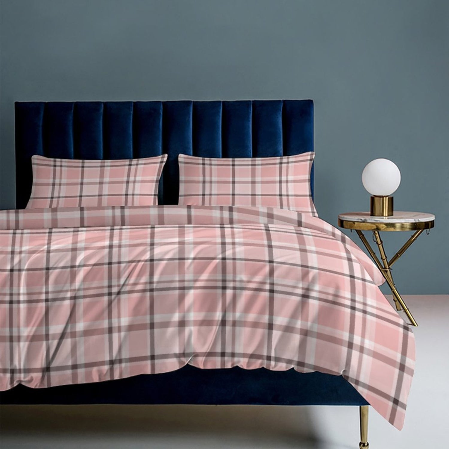 Chocolate Pink Plaid 3-Piece Reversible Duvet Cover Set – Twin