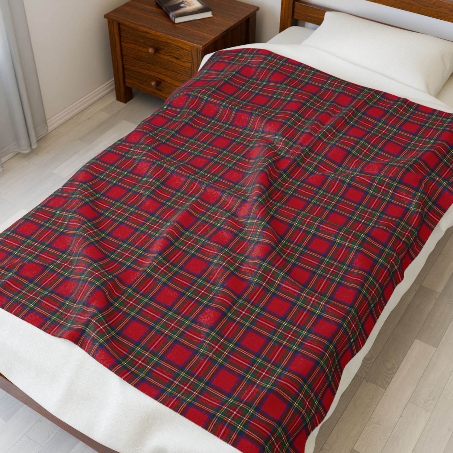 Cozy Plaid Velveteen Blanket Throw in Red Tartan Plaid