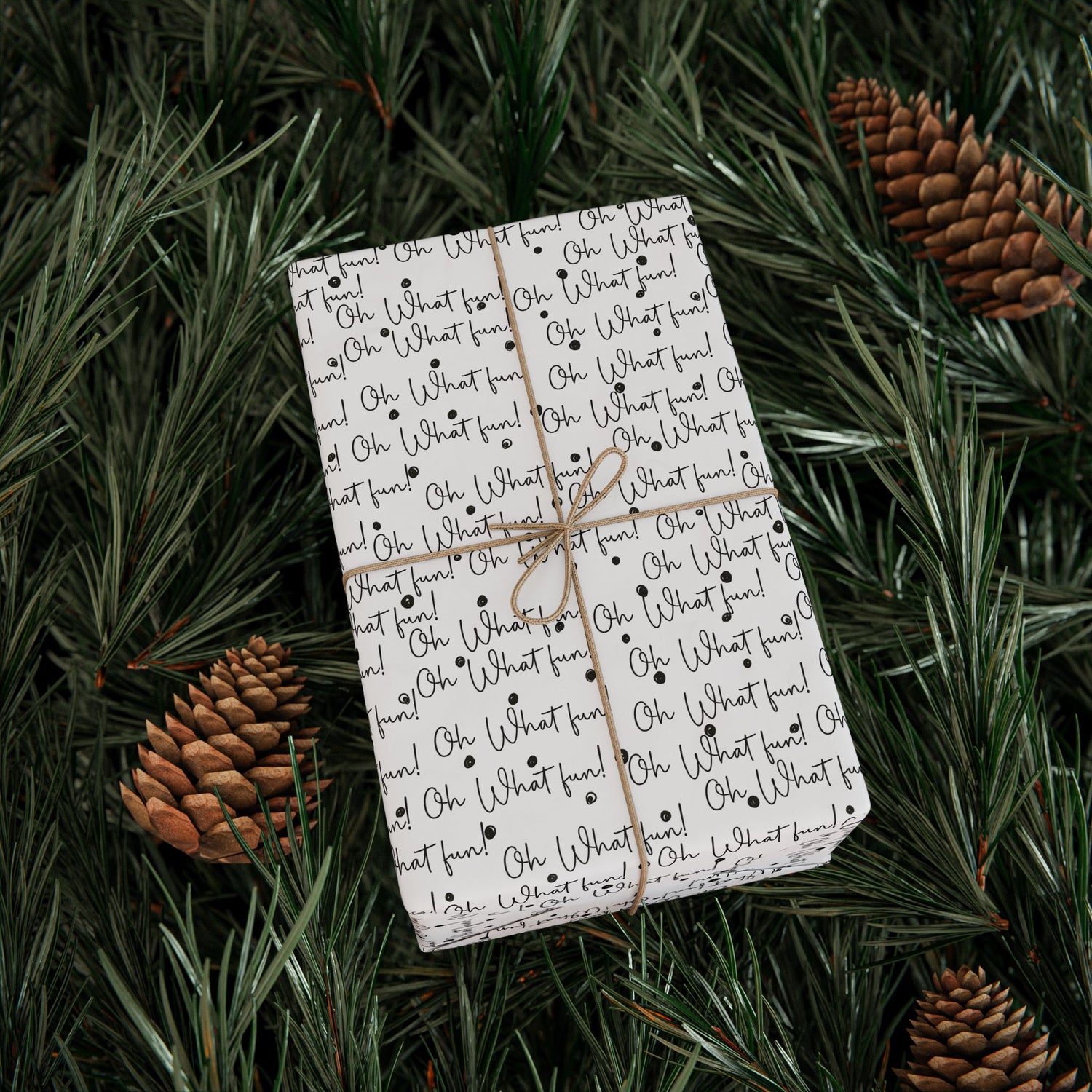 Premium Wrapping Paper - Elegant Calligraphy 'Oh What Fun'