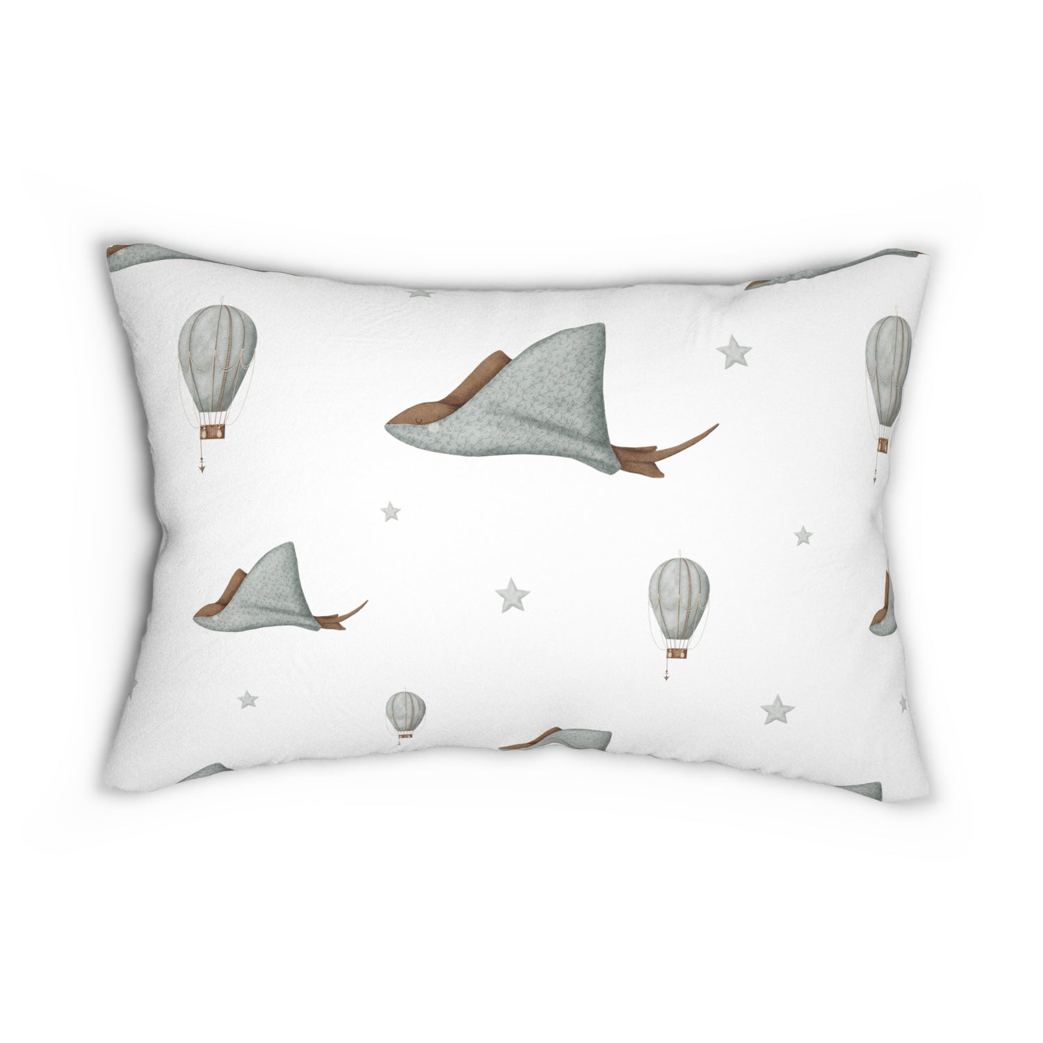 Spun Polyester Lumbar Pillow with Removable Cover  Watercolor Memories of Dreams Sting Rays Blue