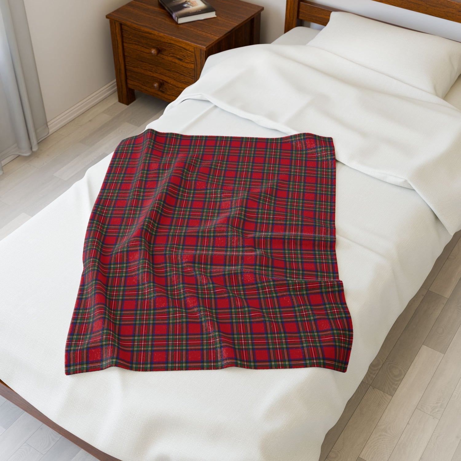 Cozy Plaid Velveteen Blanket Throw in Red Tartan Plaid