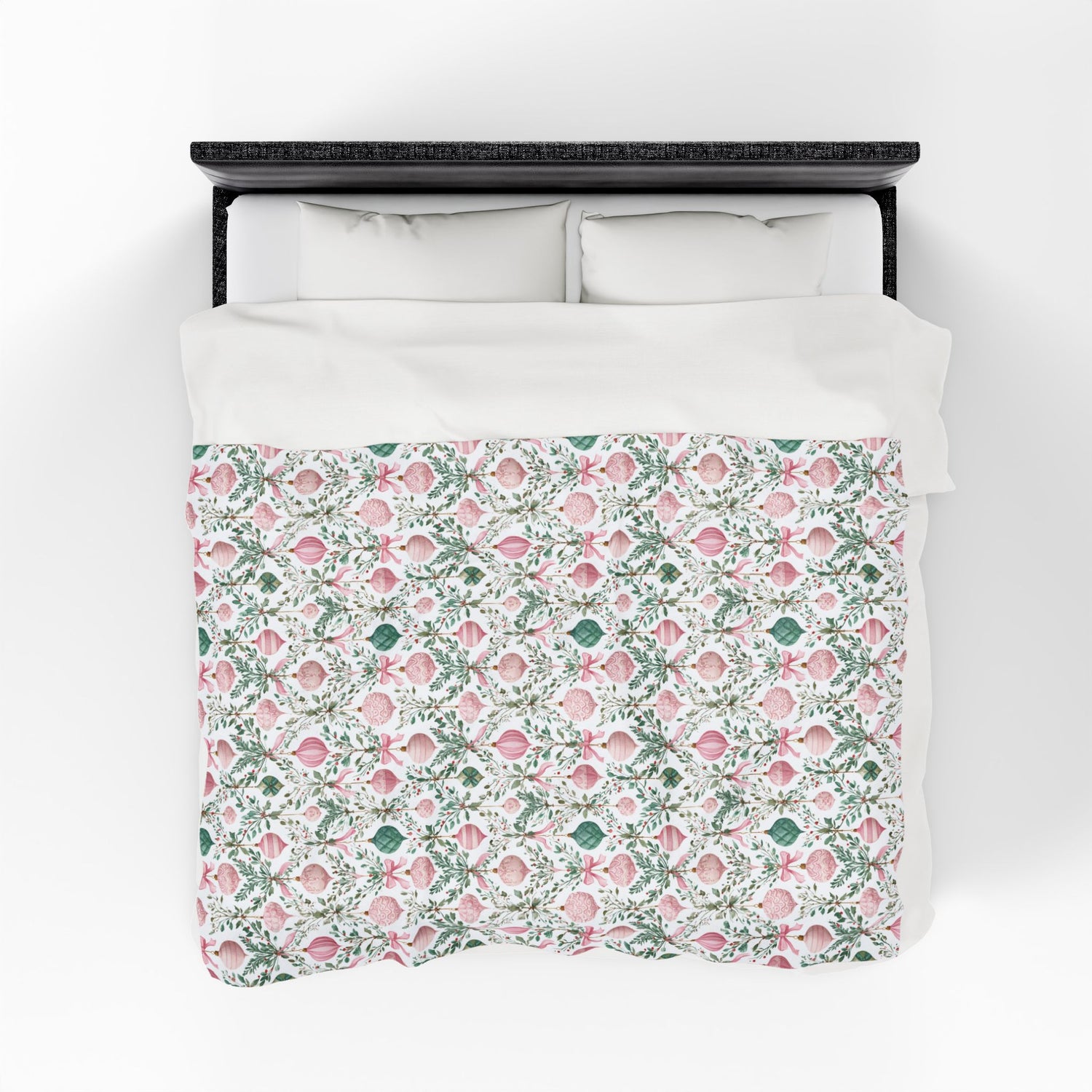 Pink Green Ornaments Velveteen Blanket