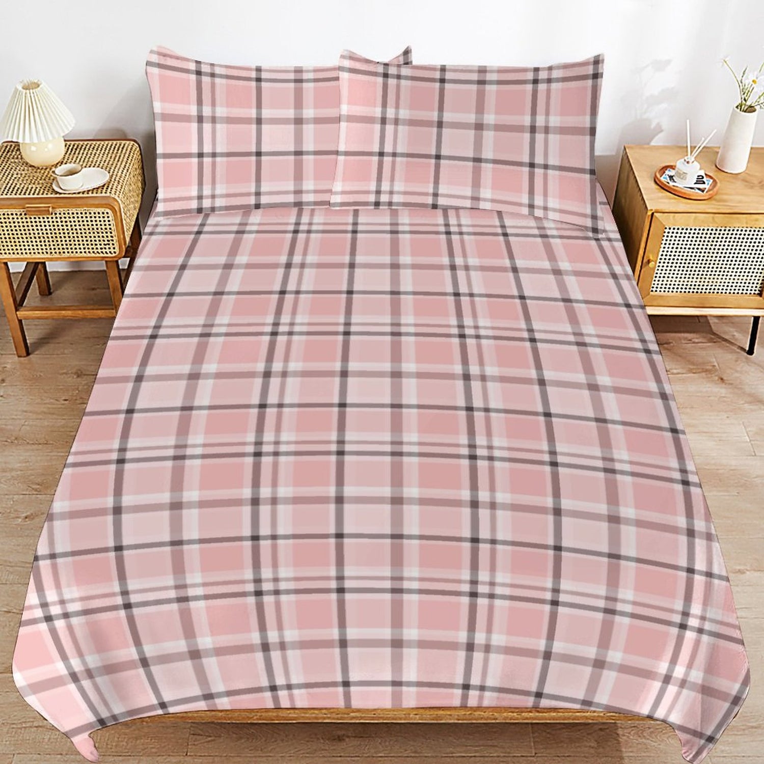 Chocolate Pink Plaid 3-Piece Reversible Duvet Cover Set – Twin