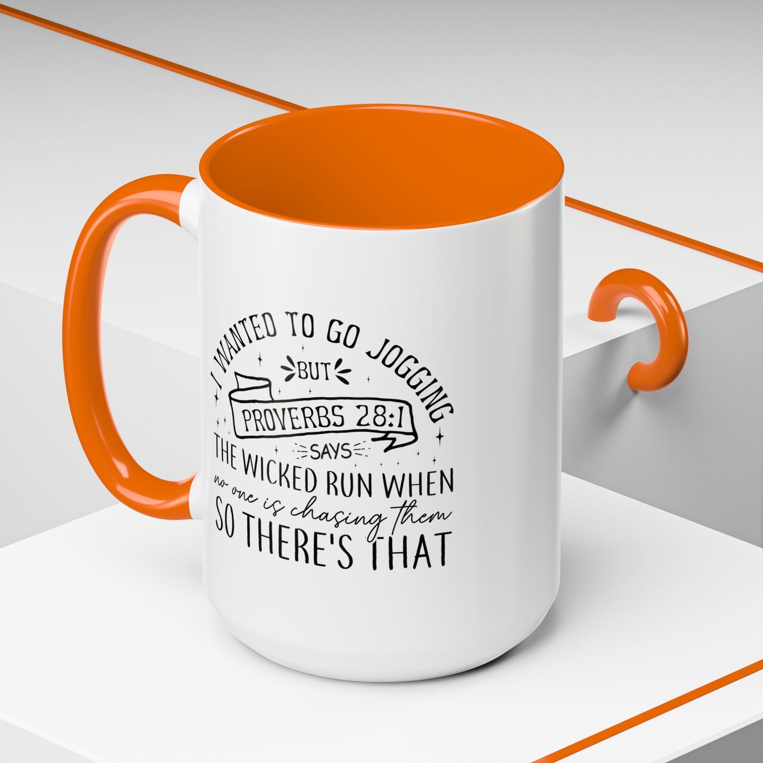 Inspirational Coffee Mug for Christian Joggers, Proverbs 28:1 Quote Mug, Funny Workout Gift, Motivational Drinkware, Exercise Humor