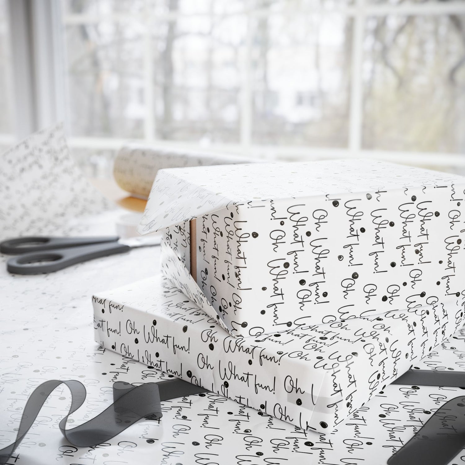 Premium Wrapping Paper - Elegant Calligraphy 'Oh What Fun'