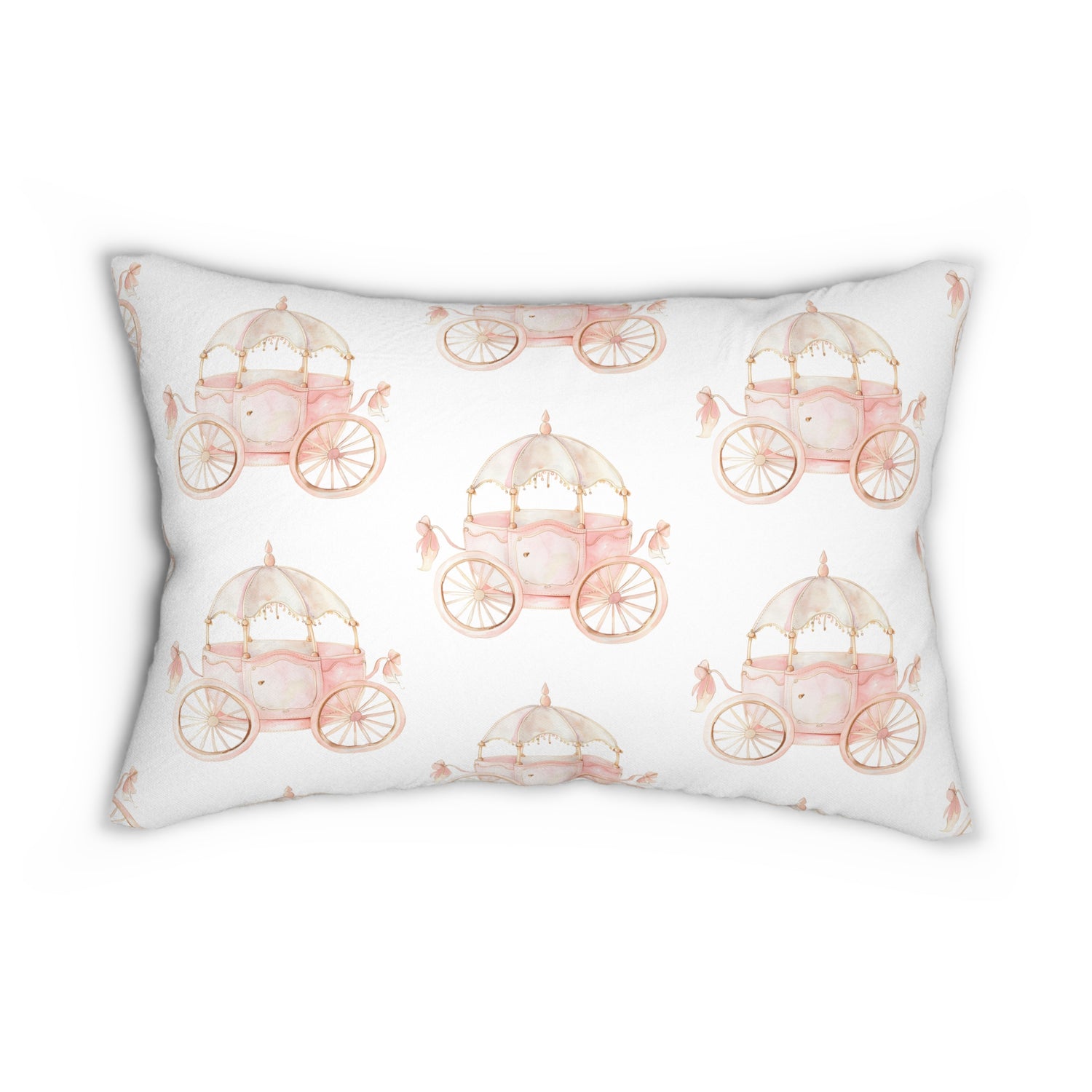 Spun Polyester Lumbar Pillow with Removable Cover Watercolor Pink Princess Crown Carriages