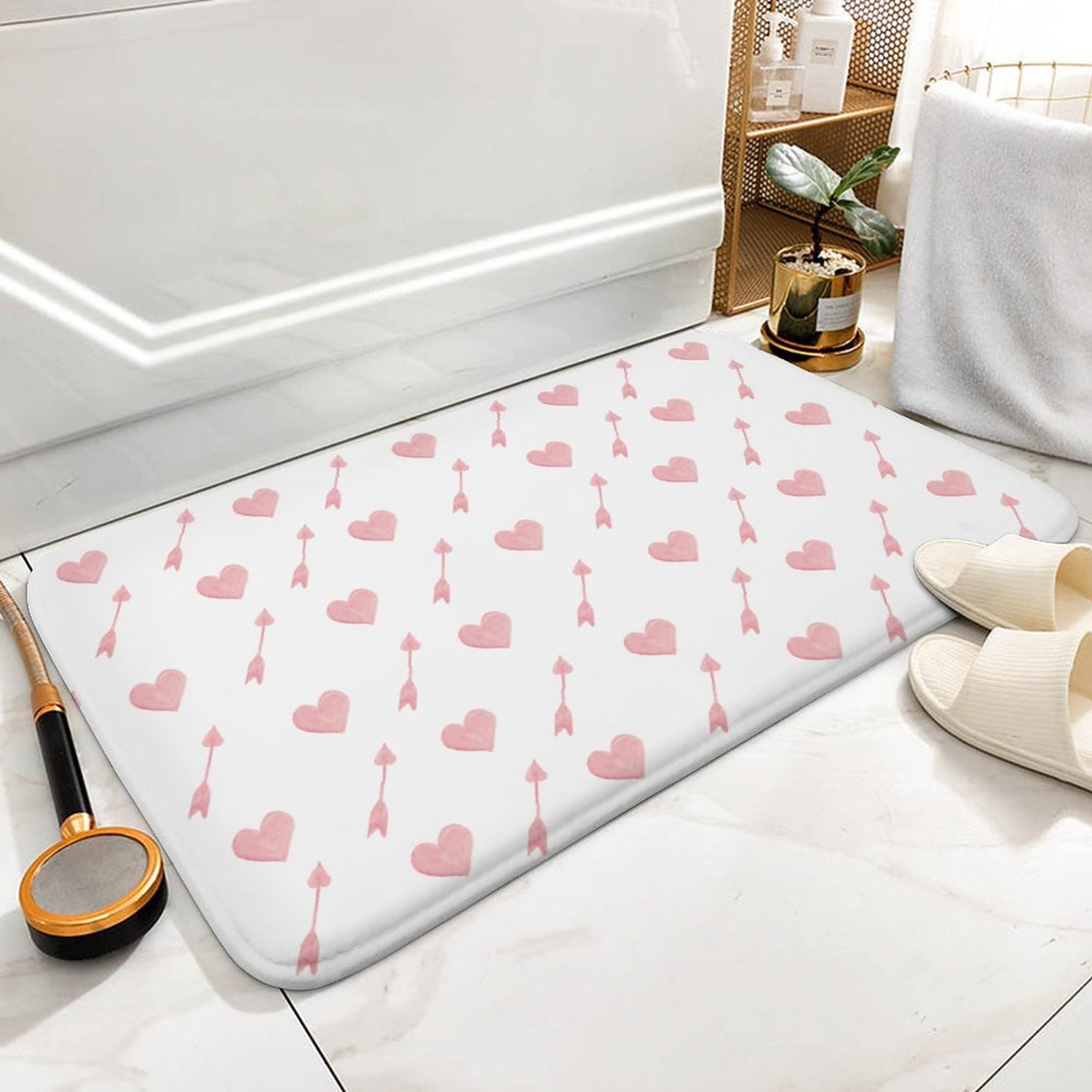 Plush Bath Mat- Valentine Arrow Hearts